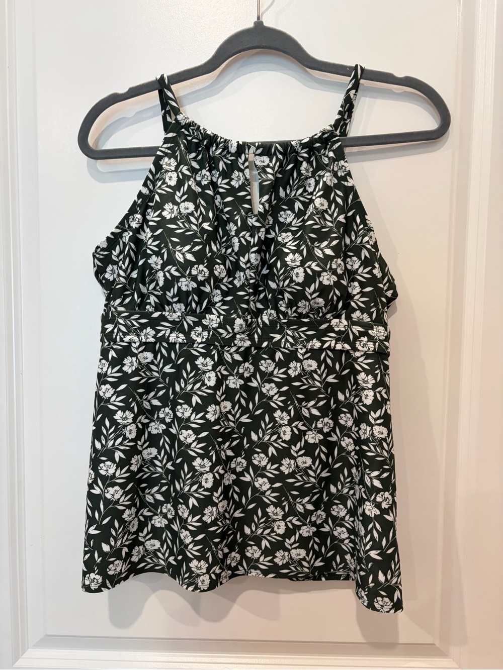 Kona Sol Dark Green and White Floral Halter Swim Cami